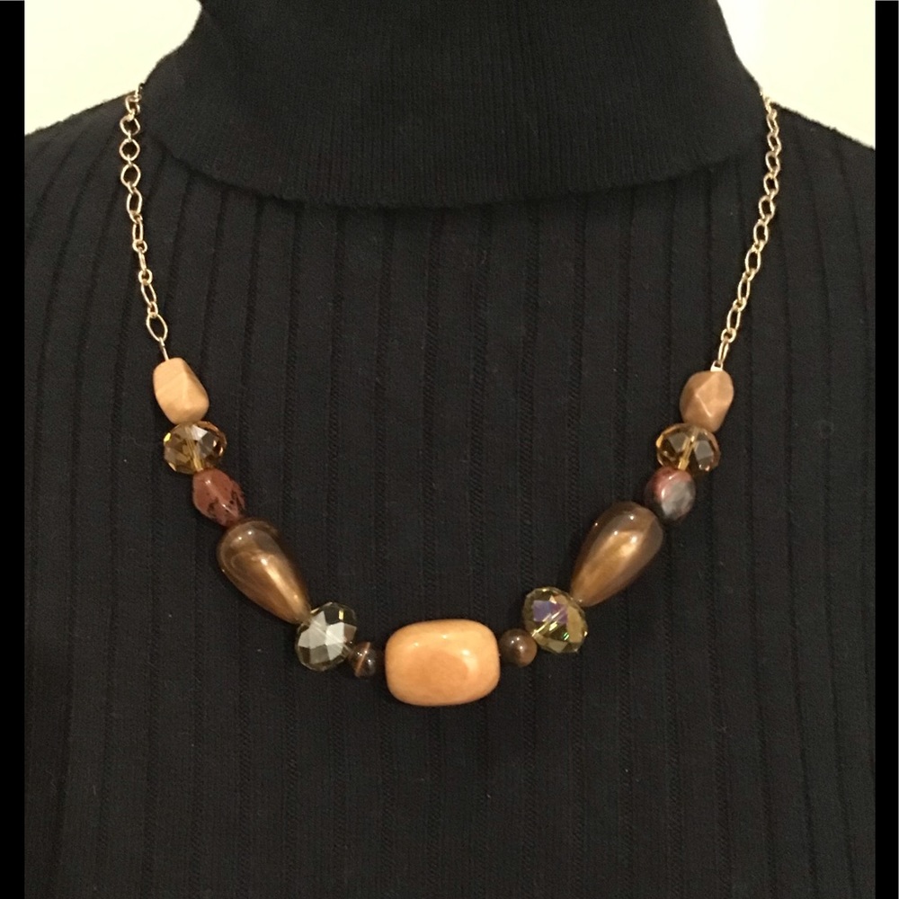 Gemstone and Glass Bead Necklace with Gold Filled Chain